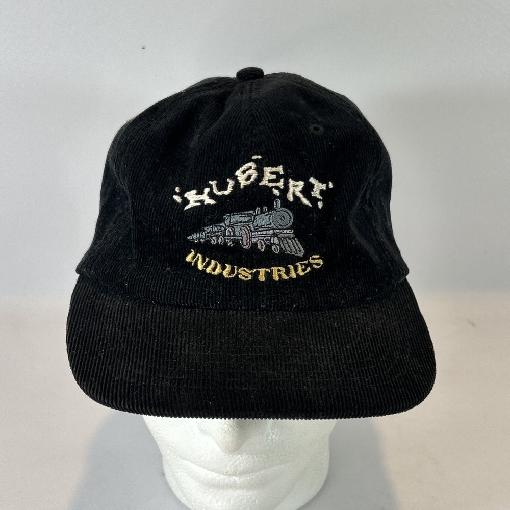 Hubert Industries Hat Cap Trucker Snap Back Black Corduroy Embroidered